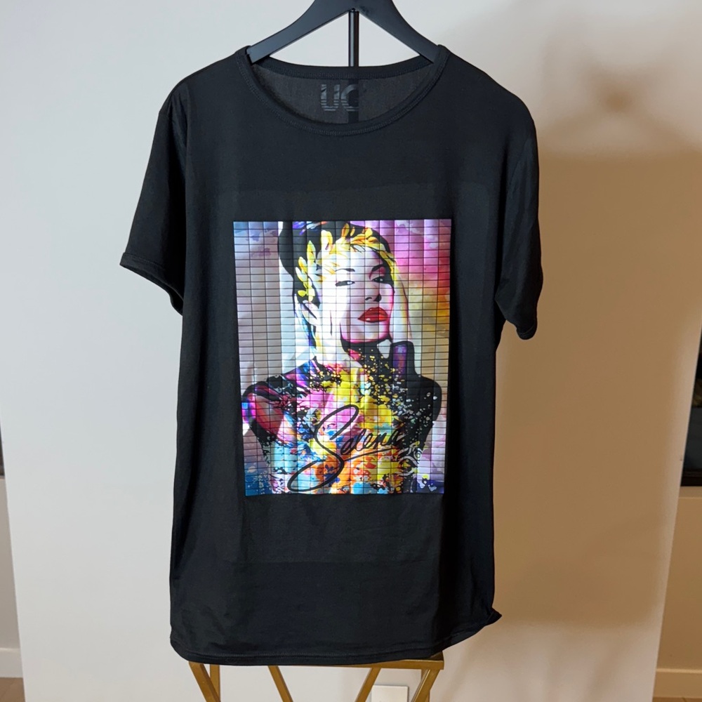 Black Selena T-Shirt with Colorful Print